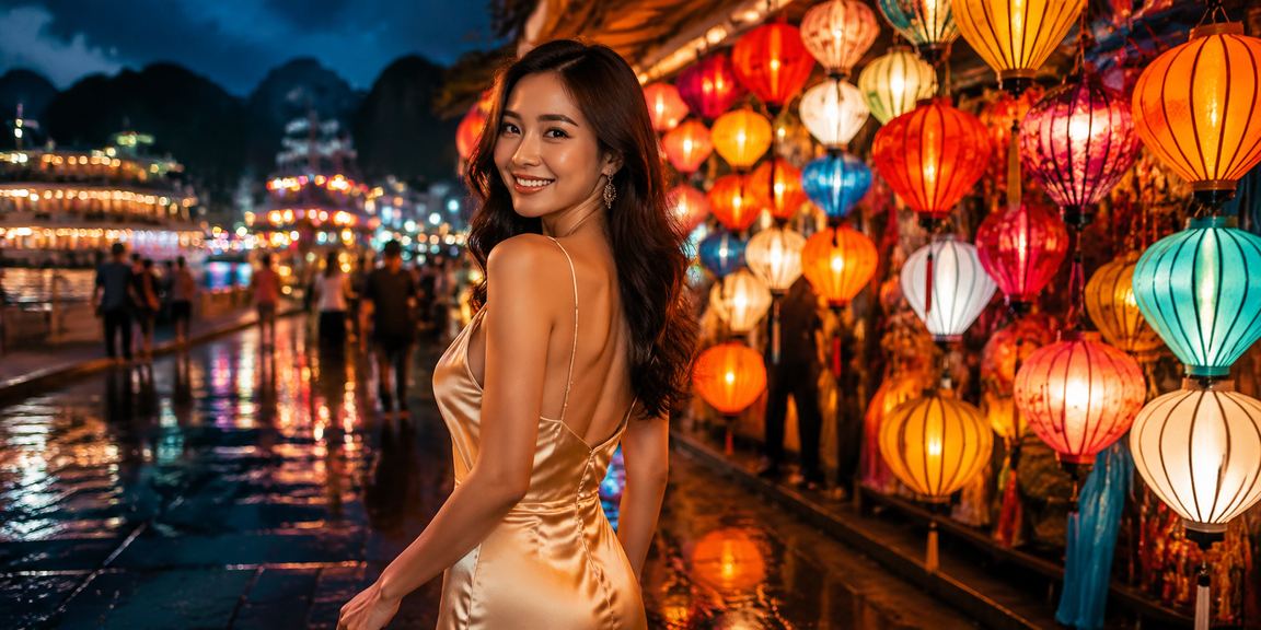 Quang cảnh đêm vịnh Hạ Long với người chơi game trực tuyến tại chợ đêm sôi động