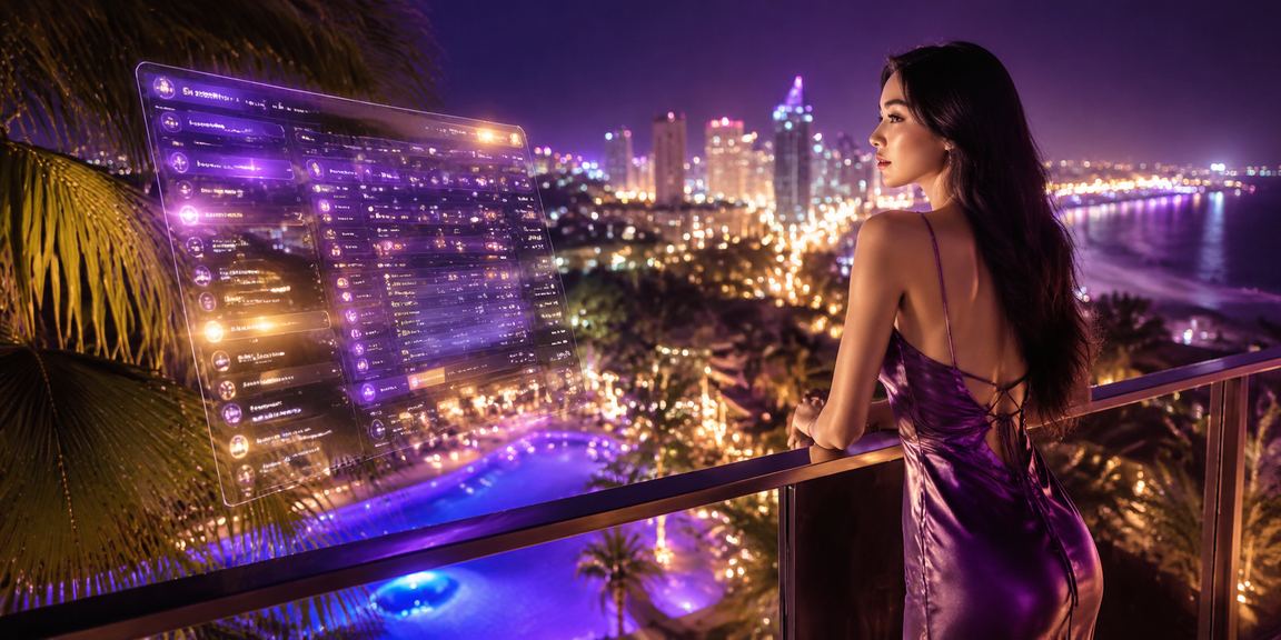 Ánh đèn neon sáng rực tại Mũi Né mang cảm giác cá cược sôi động về đêm